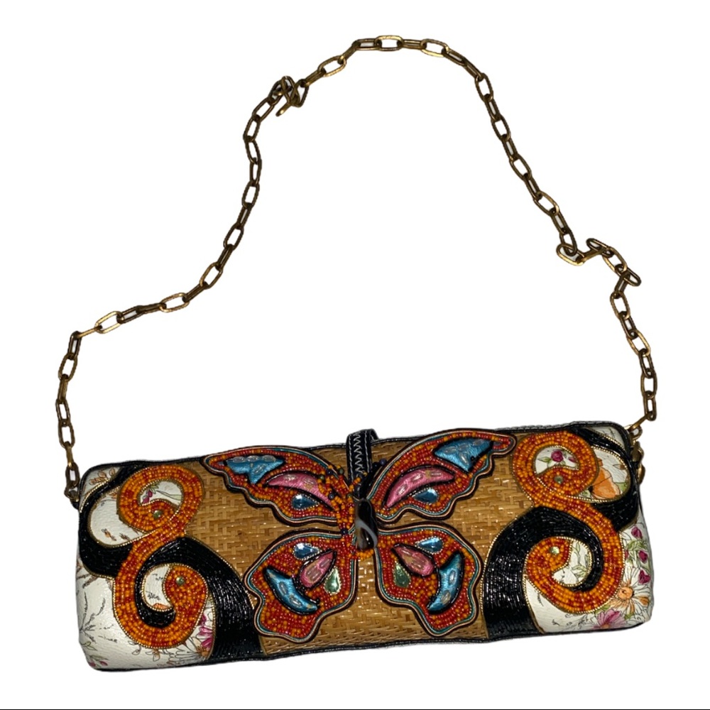 Mary Frances Butterfly Straw and Beaded Clutch